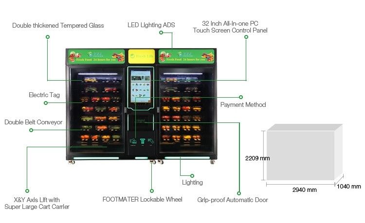 Custom Self Service Big Cabinet Refrigerated Salad Vegetable Fruit Egg Vending Machine For Foods