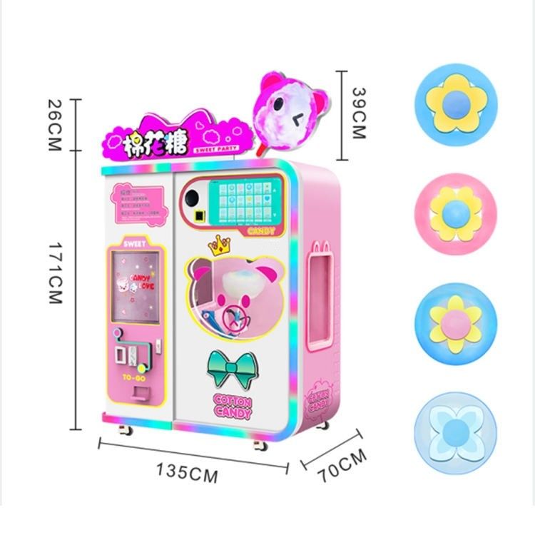 Fully Automatic Coin Credit Card Operated Automatic Cotton Candy Vending Machine With Multi Language