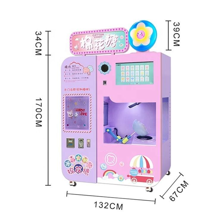 Fully Automatic Coin Credit Card Operated Automatic Cotton Candy Vending Machine With Multi Language